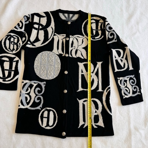 Vintage JAEGER Wool Cardigan Sweater Jacket Black | Silver Metallic Size S - Picture 8 of 13